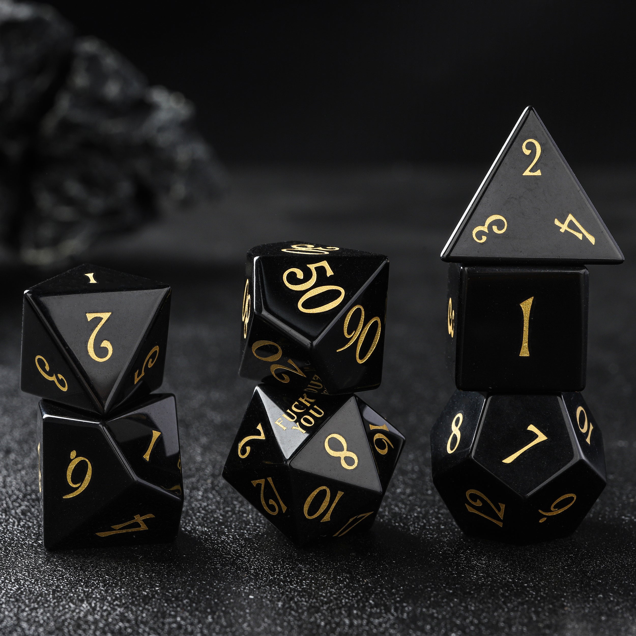 F*ck You Obsidian Nature Stone TRPG Dice -Laser Engraved