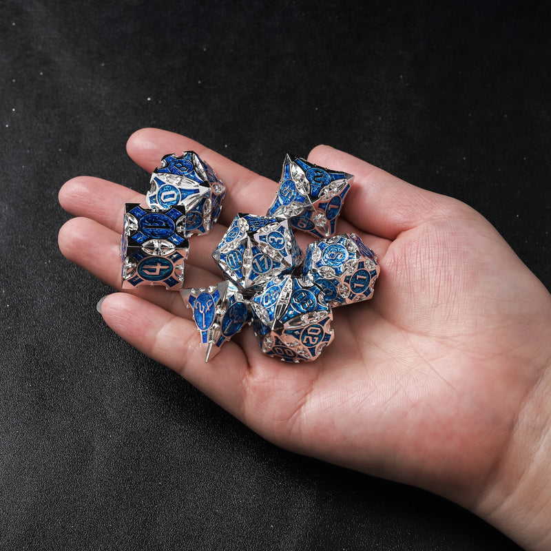 Rolldnddice  Blue  Metal  DND Dice Set,7PCS Polyhedral  D&D Dice Suitable for RPG MTG Table Games Dice Collectors