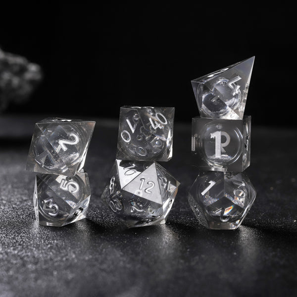 Rolldnddice Grey Resin Liquid Core D&D Dice Set With Gifts Box   Sharp Edge Polyhedral DND Dice For  Role Playing Games MTG Table Games D20 D6 D10 D12 D8