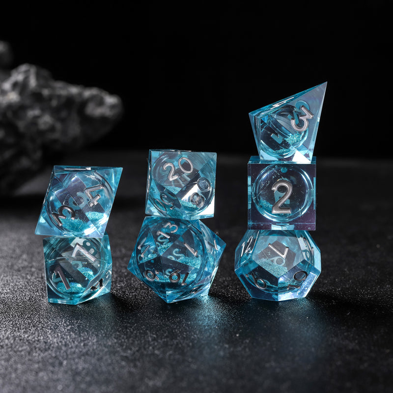 Rolldnddice Resin Blue Liquid Core D&D Dice  Set  Sharp Edge Polyhedral DND Dice For  Role Playing Games MTG Table Games D20 D6 D10 D12 D8