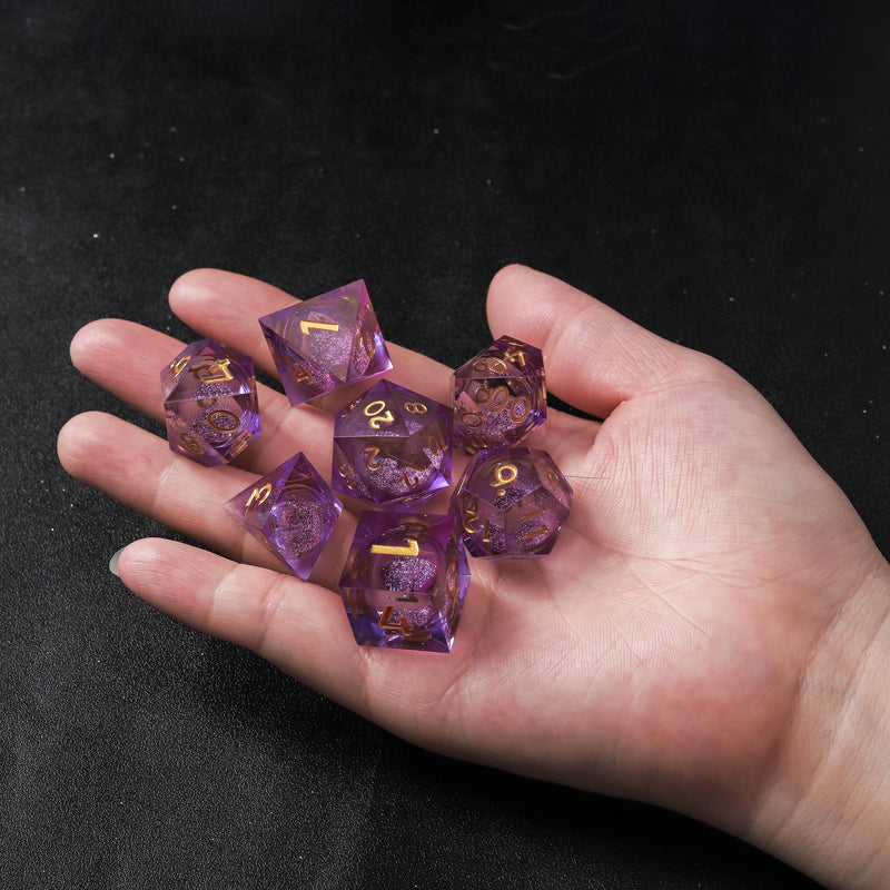 Rolldnddice Purple Resin  Liquid Core D&D Dice  Set  Sharp Edge Polyhedral DND Dice For Dungeons And Dragons Role Playing Games MTG Table Games