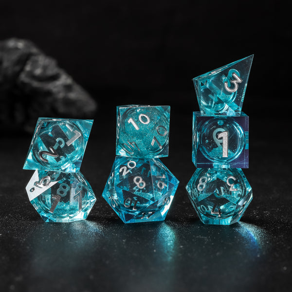Rolldnddice Cool Blue Resin liquid Core Dnd Dice Set Sharp Edge Polyhedral Dnd Dice Near Me For Role Playing Games Table Games