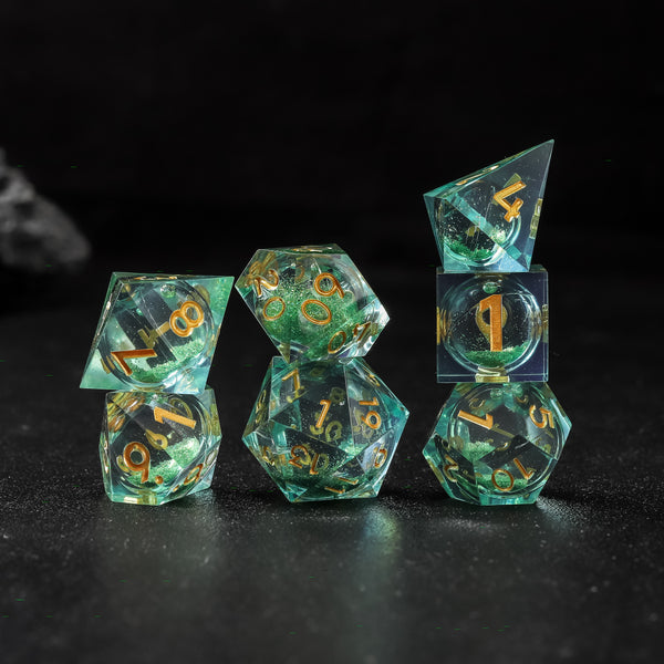 Rolldnddice Resin Green liquid Core Dice Set Sharp Edge Polyhedral dice set For Role Playing Games Table Games