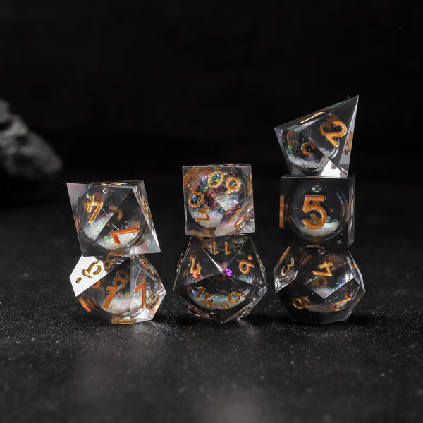 Rolldnddice Resin liquid Core Dice Set Sharp Edge Gorgeous Glitter polyhedral dice For Role Playing Games Table Games