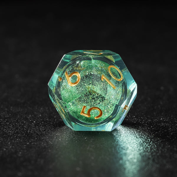 Rolldnddice Resin Green liquid Core Dice Set Sharp Edge Polyhedral dice set For Role Playing Games Table Games