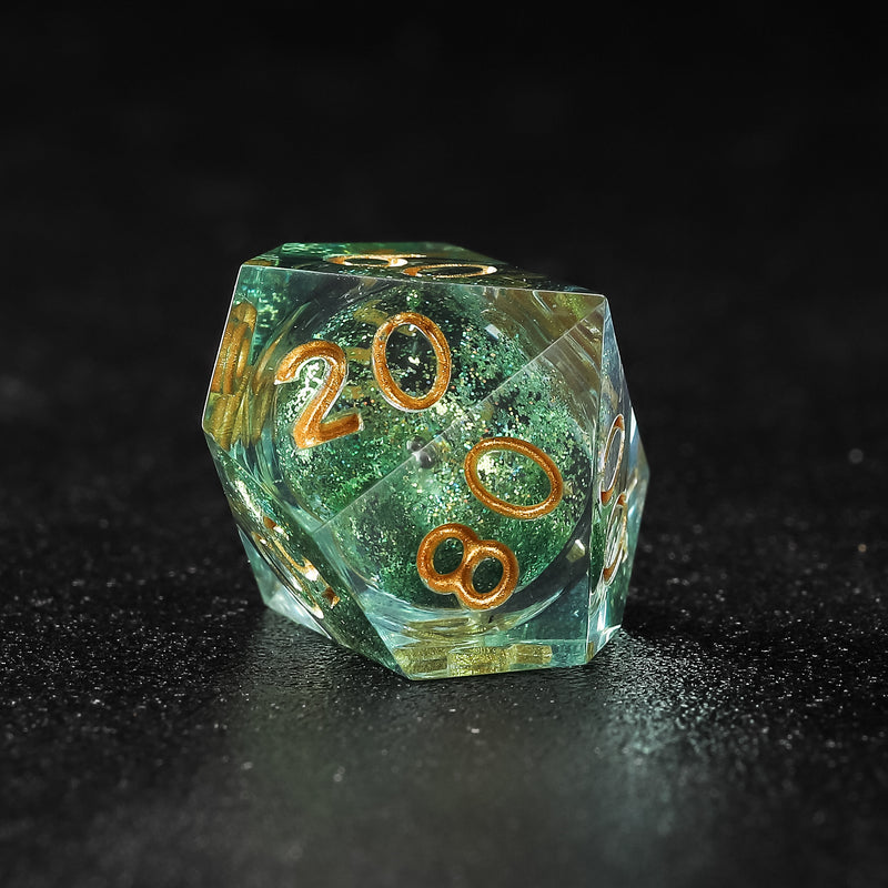 Rolldnddice Resin Green liquid Core Dice Set Sharp Edge Polyhedral dice set For Role Playing Games Table Games