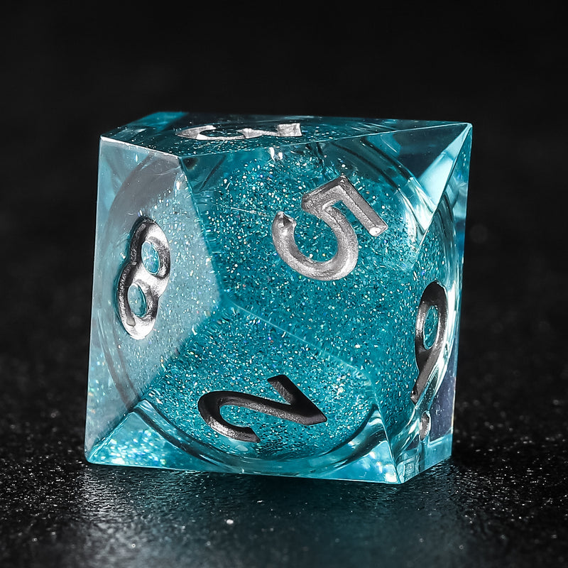 Rolldnddice Cool Blue Resin liquid Core Dnd Dice Set Sharp Edge Polyhedral Dnd Dice Near Me For Role Playing Games Table Games