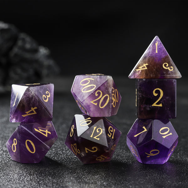 Purple Fluorite Gemstone D&D Dice Set 7pcs