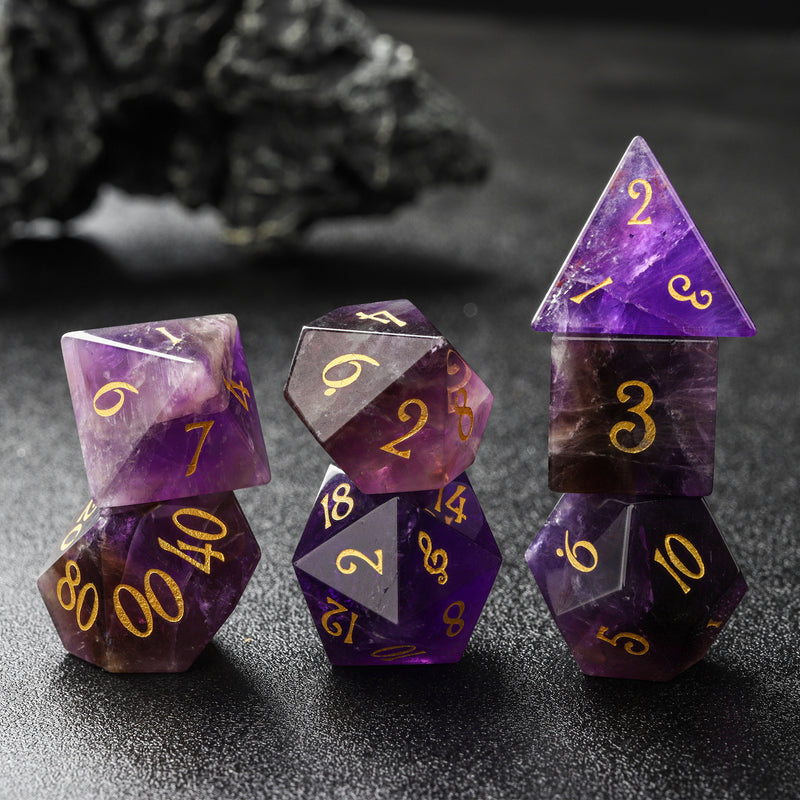 Dragon Music Note Purple Fluorite D&D Dice Set Nature Gemstone