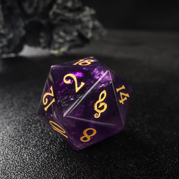 Dragon Music Note Purple Fluorite D&D Dice Set Nature Gemstone