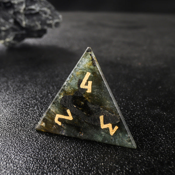 Labradorite Moon Star Gemstone D&D Dice Set Engraved  Dice