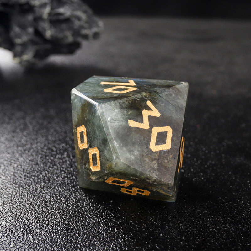 Labradorite Moon Star Gemstone D&D Dice Set Engraved  Dice