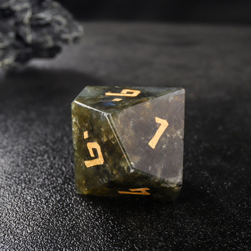 Labradorite Moon Star Gemstone D&D Dice Set Engraved  Dice