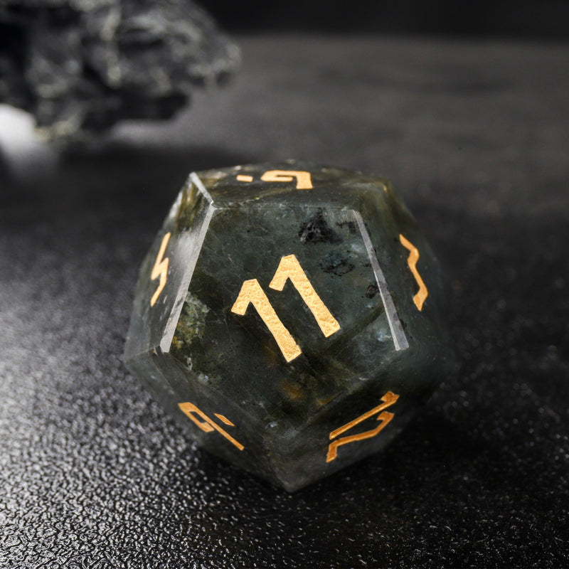 Labradorite Moon Star Gemstone D&D Dice Set Engraved  Dice