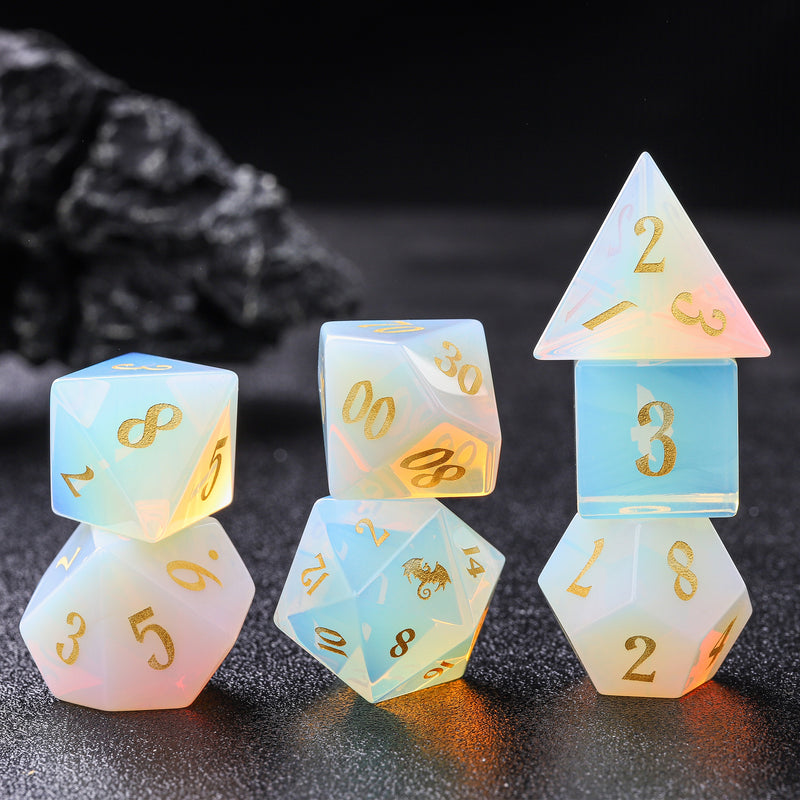 Dragon Opal Carved Gemstone D&D  Dice Set