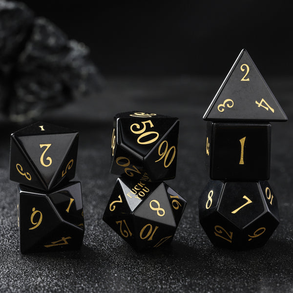 F*ck You Obsidian Nature Stone TRPG Dice -Laser Engraved Full Set 7pcs  Polyhedral Board Games Dice