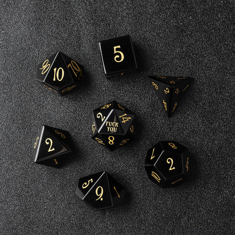 F*ck You Obsidian Nature Stone TRPG Dice -Laser Engraved Full Set 7pcs  Polyhedral Board Games Dice