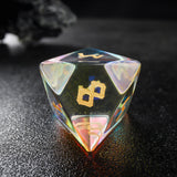 Prismatic Transparent Glass Engraved Moon Star  D&D Dice Full Set