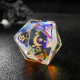 Prismatic Transparent Glass Engraved Moon Star  D&D Dice Full Set