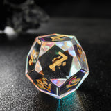 Prismatic Transparent Glass Engraved Moon Star  D&D Dice Full Set