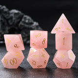 Rose Dagger Quartz Gemtone Dice Full Set 7pcs Laser Engraved  Polyhedral Game Dice