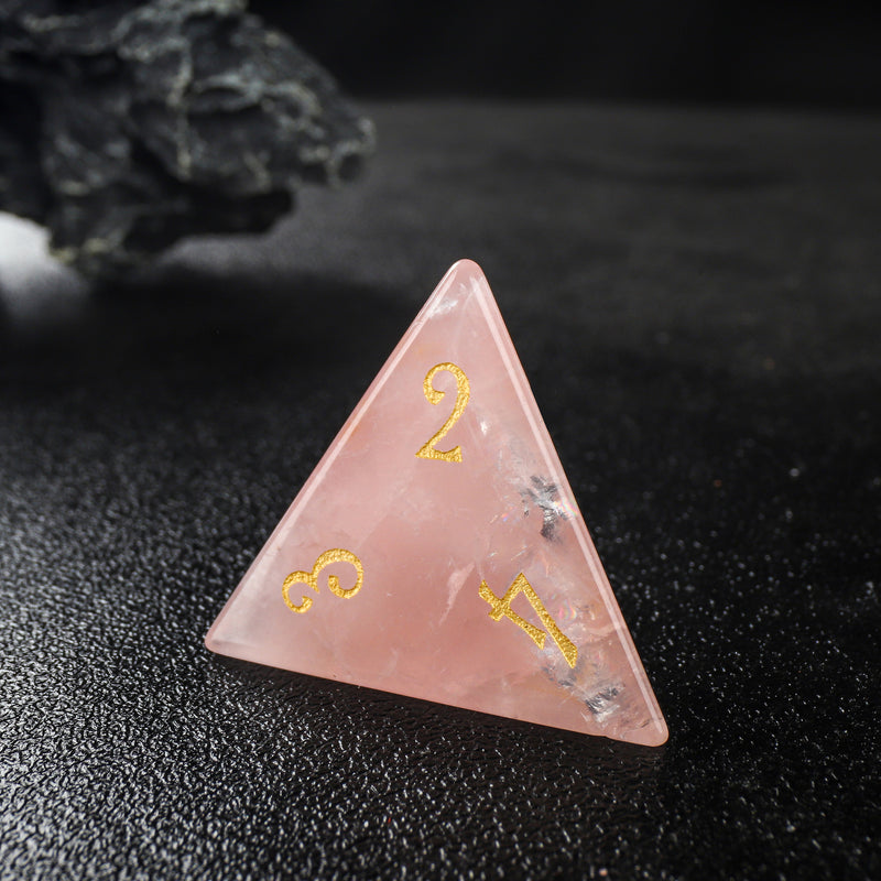 Rose Dagger Quartz Gemtone Dice Full Set 7pcs Laser Engraved  Polyhedral Game Dice