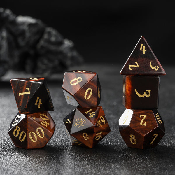 Red Tiger’s Eye Helmet Axe Polyhedral Gemstone Dice 7pcs Full Set  Gaming Accessories