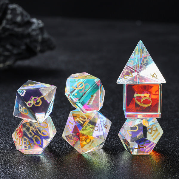 Moon Star Prism Transparent Glass D&D Dice Set