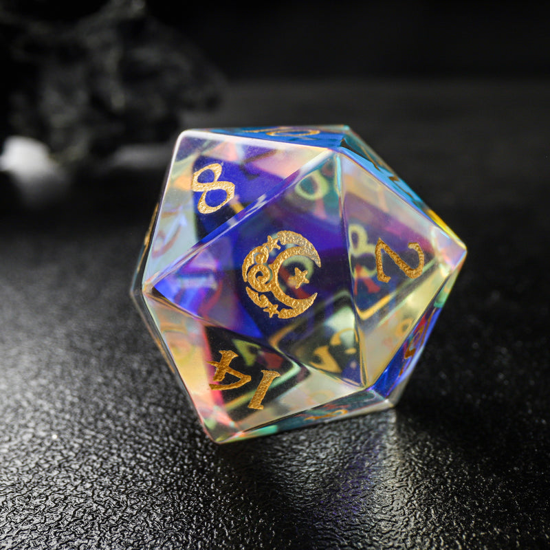 Moon Star Prism Transparent Glass D&D Dice Set