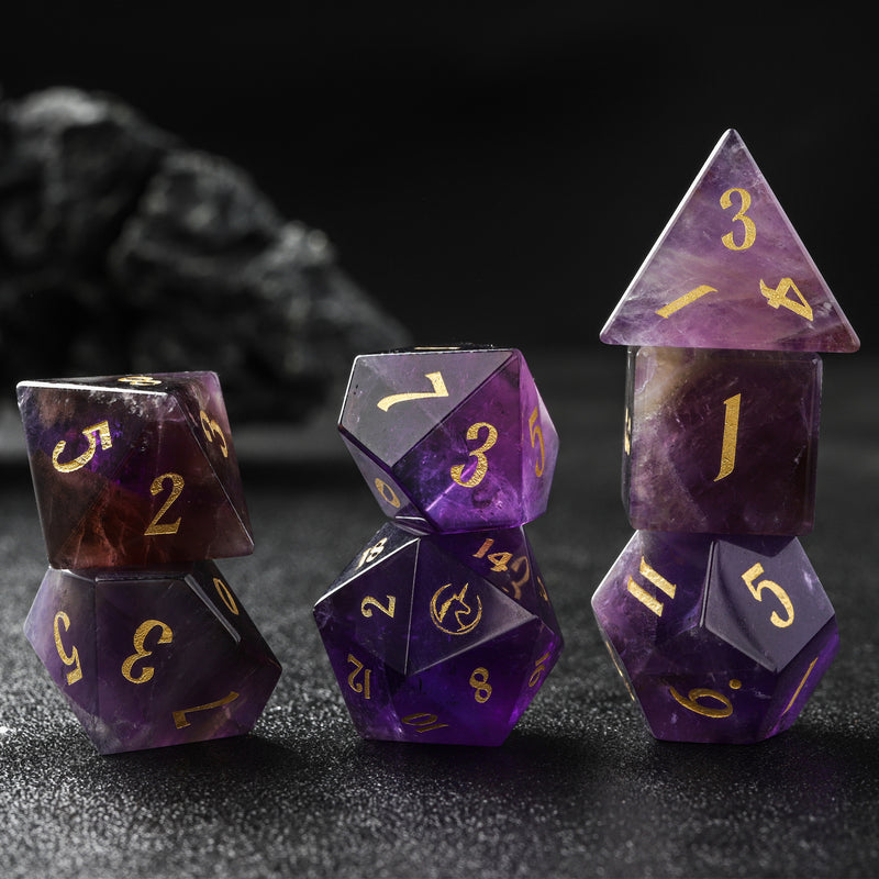 Unicorn Moon Nature Purple Fluorite  Gemstone D&D Dice Set  7pcs  Game Dice